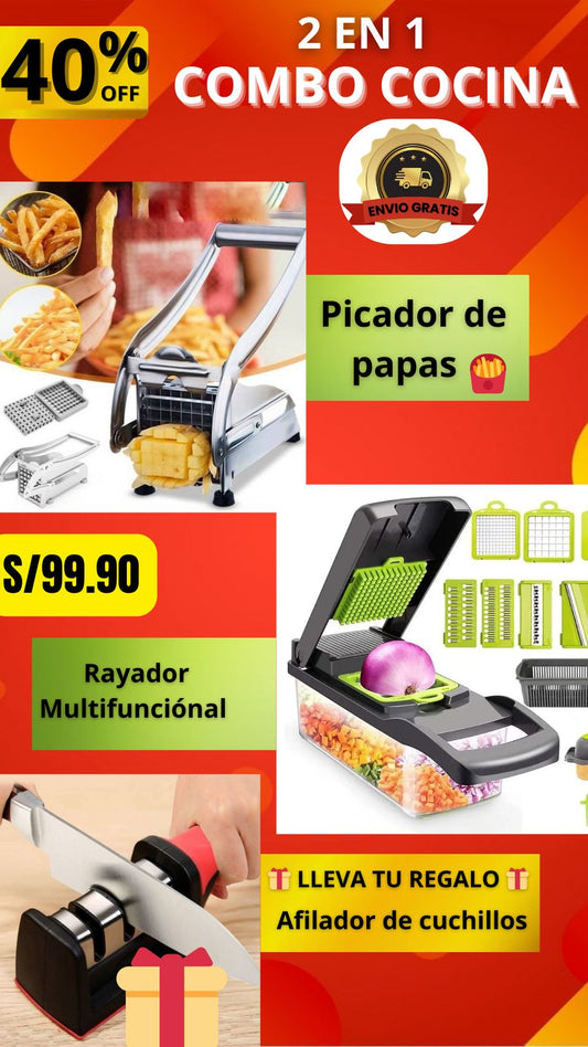 COMBO COCINA RAYADOR MULTIFUNCIONAL + PICADOR DE PAPAS