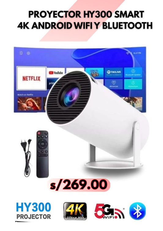 PROYECTOR HY300 SMART 4K ANDROID CON WIFI Y BLUETOOTH